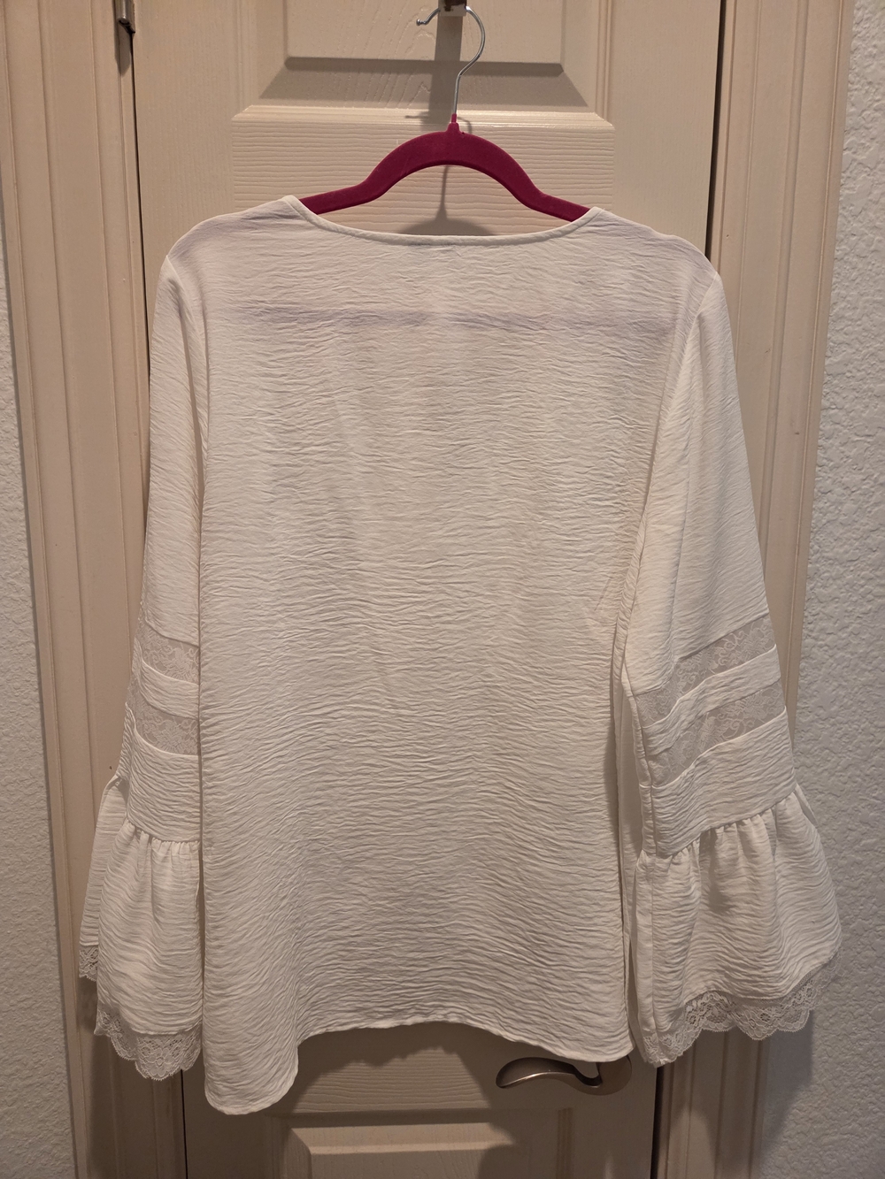 Cato White Textured Bell-Sleeve Blouse